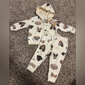 Adorable Dog Print Hoodie and Pants Set - ANGEL DEAR